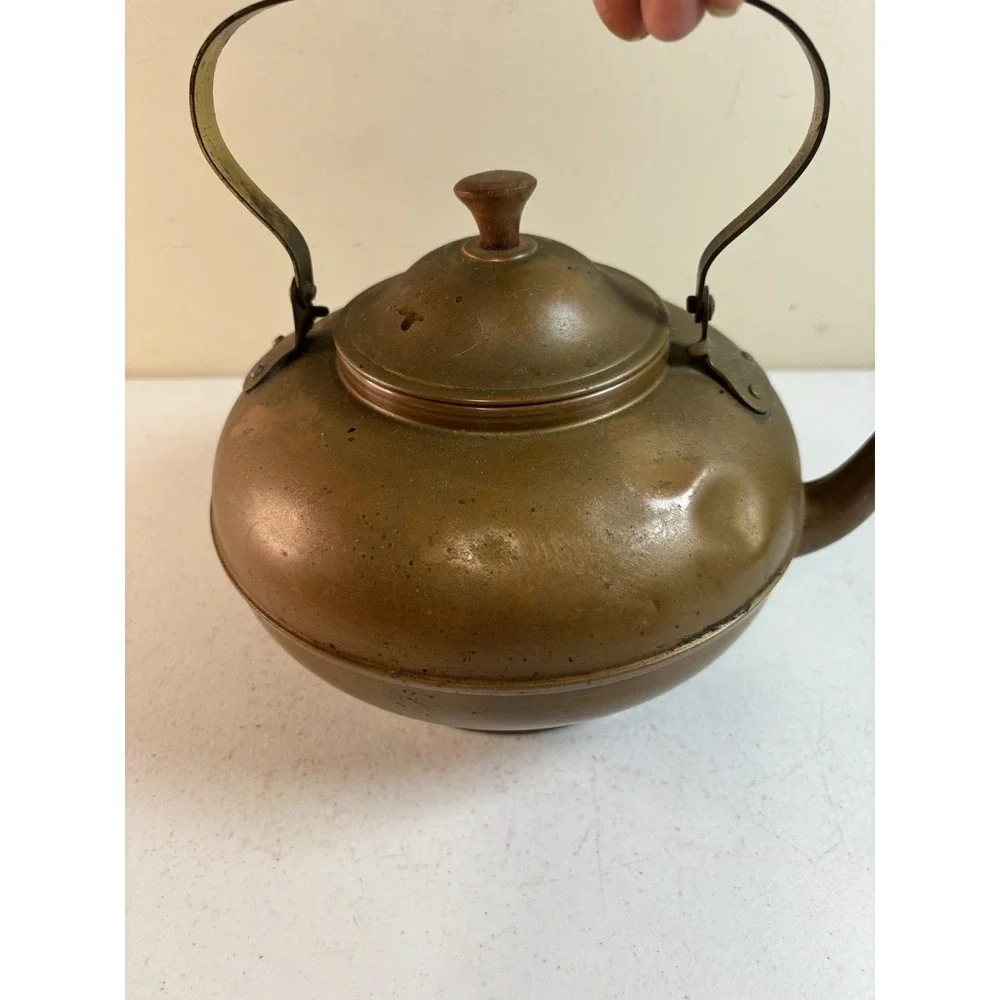 Mid Century Vintage Copper Tea Pot Kettle Wooden Handle & Knob Made In Portugal